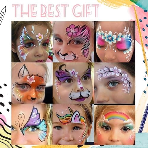 Face Painting Kit for Kids, 42 Colors Professional Face Paint Makeup Kit Non-Toxic Water Activated Facepaint Palette with Brush, Stencil, Sponge, Gem, for Party Halloween Christmas (42 Colors) thumbnail 9