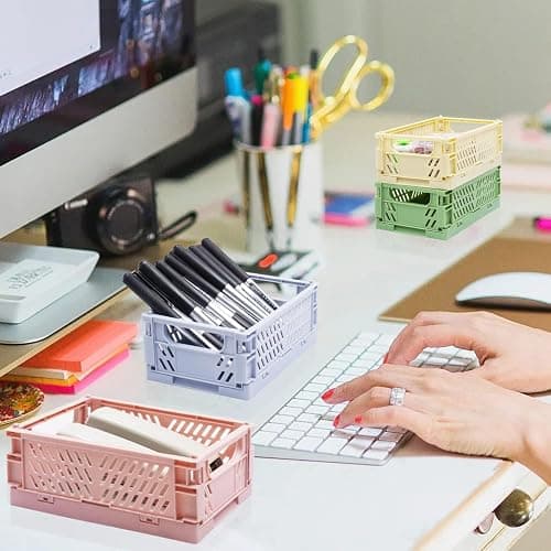 Xhwykzz 4 Pack Mini Foldable Plastic Small Baskets for Organizing and Storage, Collapsible Storage Crate for Home Bedroom Office Classroom Drawer Organizers (5.9x3.9x2.2in) Mini Size thumbnail 7