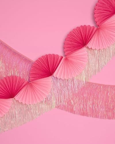 xo, Fetti Pink Paper Fan Garland - 6 Ft. | 3D Bachelorette Party Decorations, Birthday Party Supplies, Pink Preppy HBD, Baby Shower thumbnail 4