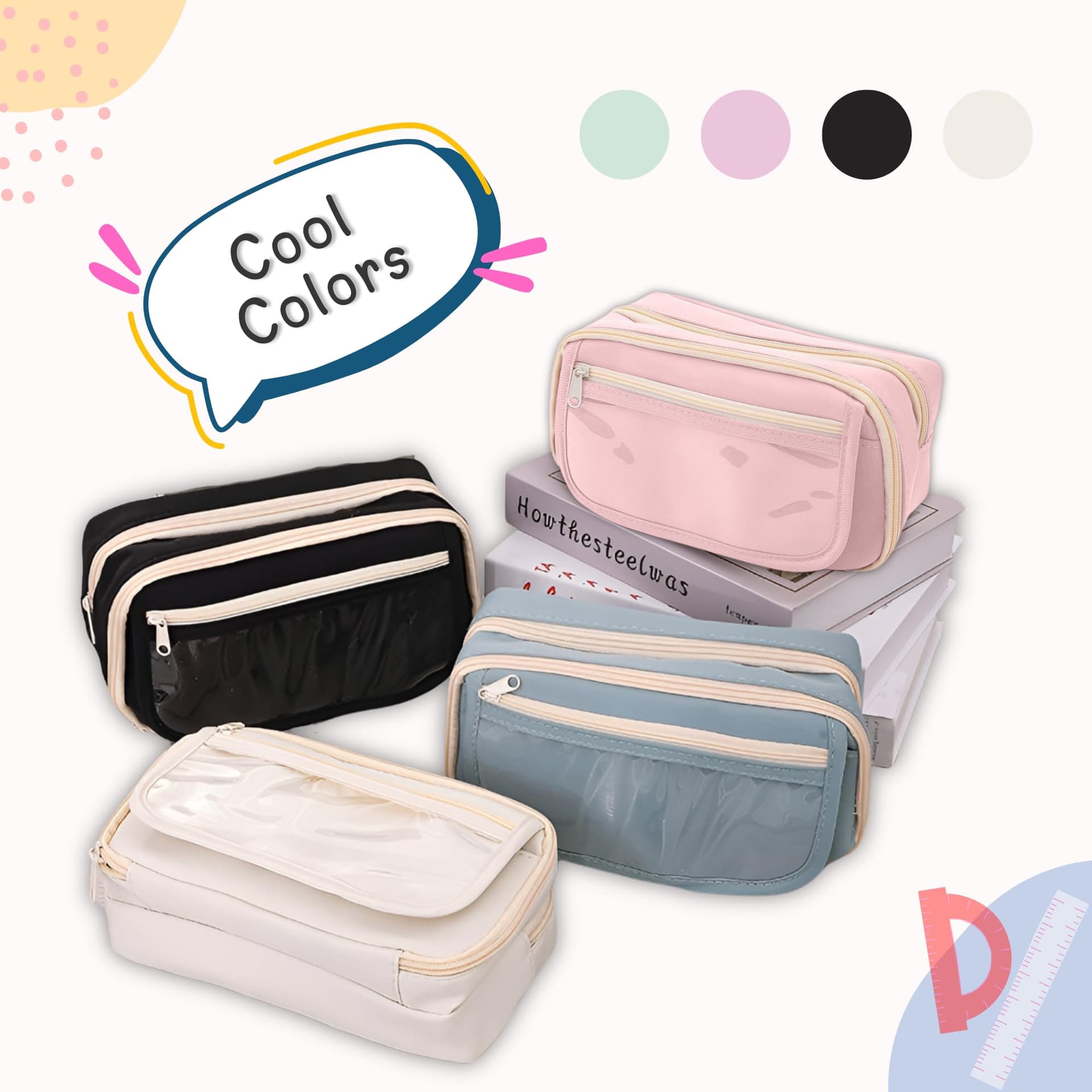 Large Capacity 9-Layer Canvas Pencil Pouch for Girls & Boys, Multipurpose Aesthetic Pouch for Stationery Items, Makeup, Accessories, College Essentials for Students, Gift for Kids (Blue) thumbnail 7