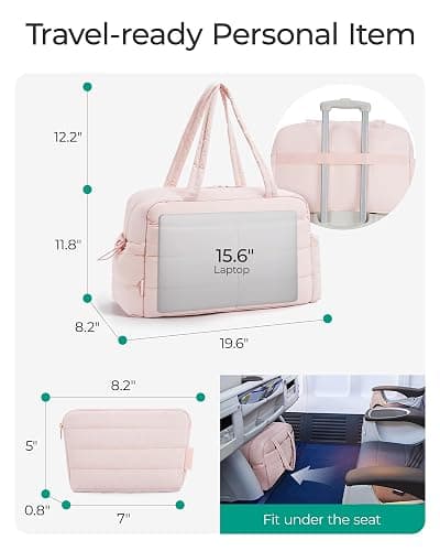BAGSMART Travel Duffle Bag for Women, 31L Puffer Tote Bag Quilted Laptop Carry on Gym Bag, Weekender Overnight Bag Organizer Duffel Bag for Travel, Pink thumbnail 2