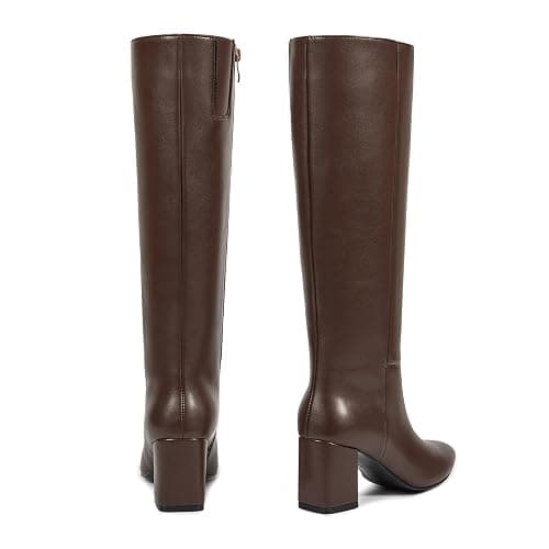 wetkiss Low Heel Knee High Boots for Women Regular Calf Friendly Side Zipper Almond Toe Faux Leather Comfortable Boots for Walking, Dancing, Standing for Long Periods With No Pain thumbnail 5