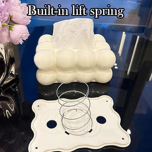 Bubble Tissue Box Cover Rectangle, Decorative Tissue Box Holder Rectangular for Tabletop, Living Room, Bedroom, Bathroom and Car Decor (White) thumbnail 4