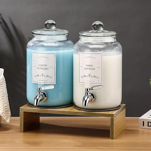 2-Pack Glass Laundry Detergent Dispenser with Stand, 106oz Leak-Proof Glass Fabric Softener Dispenser- Laundry Soap Dispenser-Reusable Container for Kitchen & Bathroom Storage thumbnail 8