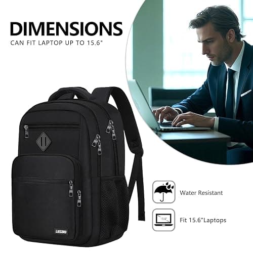 LIECDRO Black Backpack for Men, School Backpack for Boys Teens,15.6 inch Laptop Back Pack with Reinforced Straps, Backpacks for School Business Work College Travel, College Book Bag, Bookbag thumbnail 4