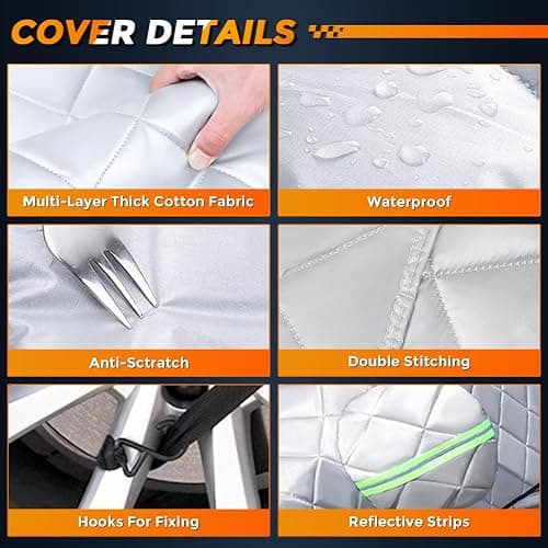 Kistrba Hail Car Cover for Full-Size Truck 220-235 Inches Long, 4-Layer Thickened Cotton Fabric Cover Protector, Custom Fit Folding Sun Shade Protection Blocker Windshield Cover thumbnail 7
