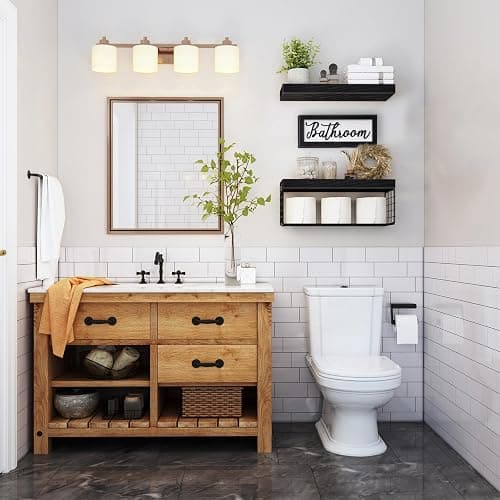 QEEIG ‎Bathroom Shelves Over Toilet - Paper Storage Wall Mounted Farmhouse Decor Decorations Aesthetic Décor Sign Small Floating Shelf 2+1 Set 16 inch, Black (020B) - C. Black thumbnail 2
