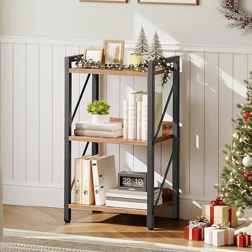 HOOBRO Bookshelf, 3-Tier Industrial Bookcase, Book Shelf Storage Organizer, Small Bookshelf with Metal Frame for Living Room, Bedroom, Home Office, Kitchen, Rustic Brown and Black BF71SJ01 thumbnail 2