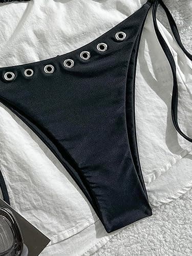 SEGT Women's 2 Piece Y2K Bikini Sets Grommet Eyelet String Thong Bathing Suit High Cut Triangle Micro Sexy Cheeky Swimsuits thumbnail 5