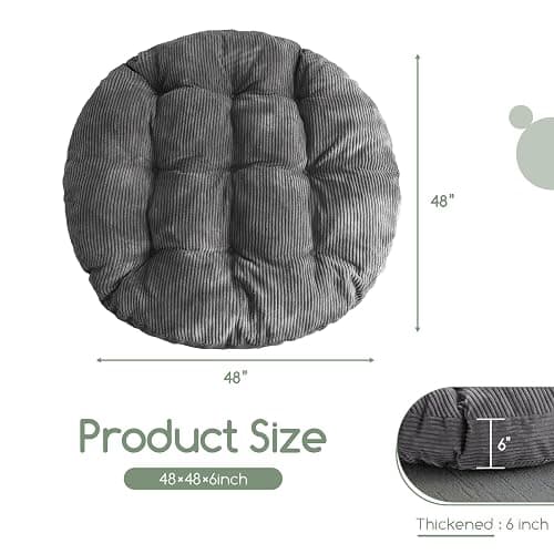 HIGOGOGO Papasan Chair Cushion with Corduroy Cover (Without Chair), 48 x 48 Inch Supportive Cushion, Overstuffed Chair Cushion,Dark Grey thumbnail 2