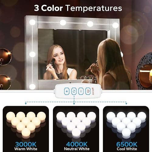LED Vanity Lights For Mirror, Vanity Lights Stick on with 10 Dimmable Bulbs | 3000K 4000K 6500K & 10 Level Brightness Adjustable, USB Cable, Hollywood Mirror Lights for Makeup Dressing Room Bathroom thumbnail 4