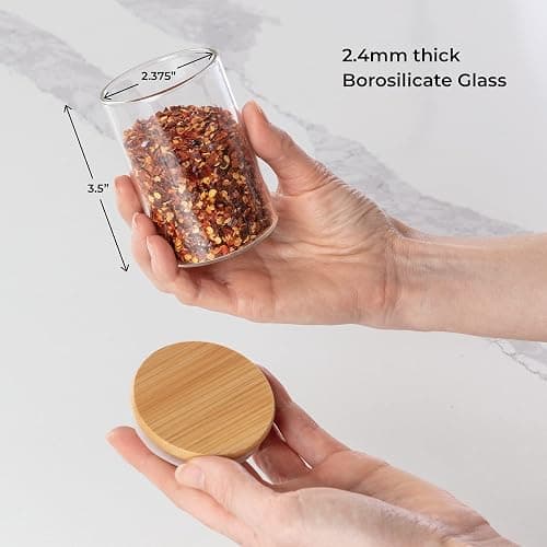 Bloomondo Empty Spice Jars with Label Pack (12x Bamboo Lid Glass Jar). Small 6oz Spice Storage Bottles with 112 Printed Stickers and 48 Writable Pantry Labels for Seasoning Containers thumbnail 2