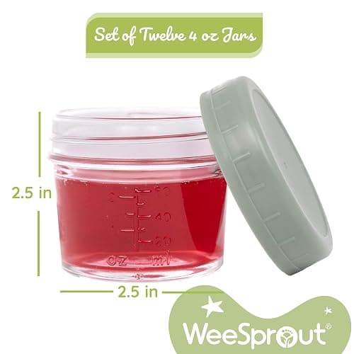 WeeSprout Glass Baby Food Storage Jars w/Lids (4 oz, 12 Pack Set) Snack, Puree, Reusable Small Containers, Breast Milk, Fridge or Freezer, Microwave & Dishwasher Safe, Essential Must Have for Infants thumbnail 3