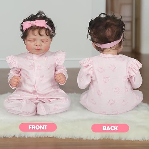 CARANOVO 2 Pcs Realistic Reborn Baby Doll Clothes for 16-18 Inch Dolls | Handmade Pink Bunny Jumpsuit + Headband, Soft Stretchy Safe, Clothing Set Accessories thumbnail 2