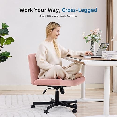 amseatec Criss Cross Office Chair with Wheels, Fabric Makeup Vanity Chair | Extra-deep 20.5" seat for cross-legged sitting. 330 lbs, SGS gas lift. 90-115° tilt, 360° swivel. Soft fabric, armless thumbnail 3