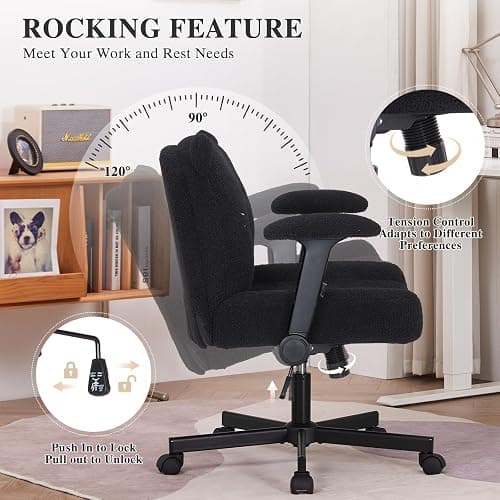 Sunchen Criss Cross Chair with Wheels and Arms, Cross Legged Office Chair with Wide Seat, Adjustable Cute Comfy Desk Chairs for Home Office, Bedroom, Vanity, Black thumbnail 5