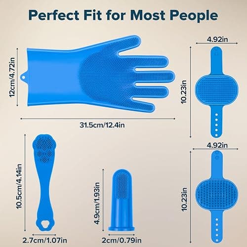 Augwind 6PCS Pet Grooming Kit for Dogs,Cats and Horses | Dog Washing Gloves | Dog Bath Brush | Dog Bath Gloves | Dog Shampoo Brush | Pet Grooming Gloves | Dog Bath Supplies (Navy Blue) thumbnail 7