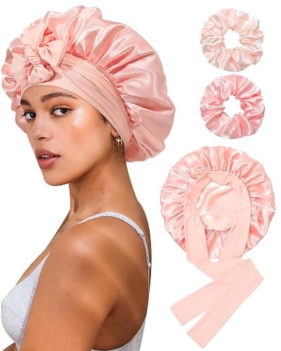 Reversible Satin Bonnet for Sleeping Women Double Layer Hair Bonnet with 2PCS Hair Scrunchies Elastic Tie Band Night Cap - Image 1