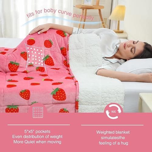Aemicion Strawberry Pink Weighted Blanket 15lbs Twin Size 48x72in,Soft Sherpa Washable Weighted Blankets for Adults,Cozy Cute Throw Blanket Weighted as Birthday Gifts for Girls Women Mom thumbnail 4