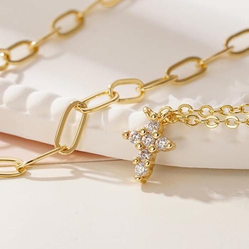 Turandoss Gold Cross Necklace for Women - Dainty 14K Gold Plated Cross Necklace Layered Beaded Infinity CZ Holy Mary Medal Pendant Necklaces for Women Trendy Faith Jewelry First Communion Gifts thumbnail 5