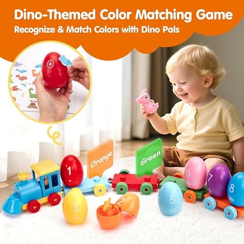 hahaland Toddler Learning Toys for 2 3 Year Old – Montessori Counting Matching Train Set with 8 Dinosaurs & Sorting Easter Eggs, Dino Stickers Toddler Toys for Kids 1-3 Years Easter Basket Stuffers thumbnail 4