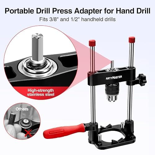 ArtyMaster Portable Drill Guide for Straight Holes, Portable Drill Press Adapter for Hand Drill, Stable & Accurate, Includes Chuck Key, Drill Straight Hole Jig for Woodworking, DIY WT116A thumbnail 5