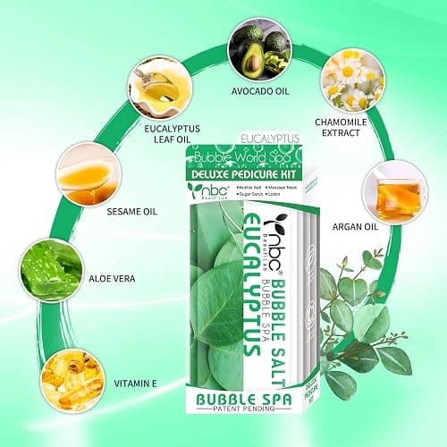 nbc BeautiLab Pedicure Kit Foot Soak Set: Bubble Salt, Sugar Scrub, Massage Mask, Massage Lotion in a Box, 4 Step Foot Spa Kit for Dry Feet,Tired Feet（3 Set Eucalyptus) thumbnail 5
