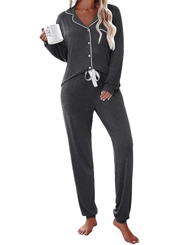 Ekouaer Pajamas Set Long Sleeve Sleepwear Womens Button Down Nightwear Soft Pj Loungewear with Pockets - Image 1
