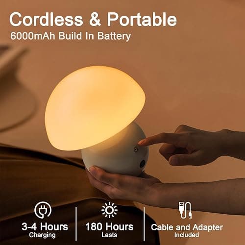 KARTOOSH Cordless Cute Mushroom Lamp with Remote Control, Cordless Lamps for Tables, 9 RGB, 3 Color Temperature, Stepless Dimmable, Timer, Memory, Unique Aesthetic Home Decor for Living Room (White) thumbnail 2