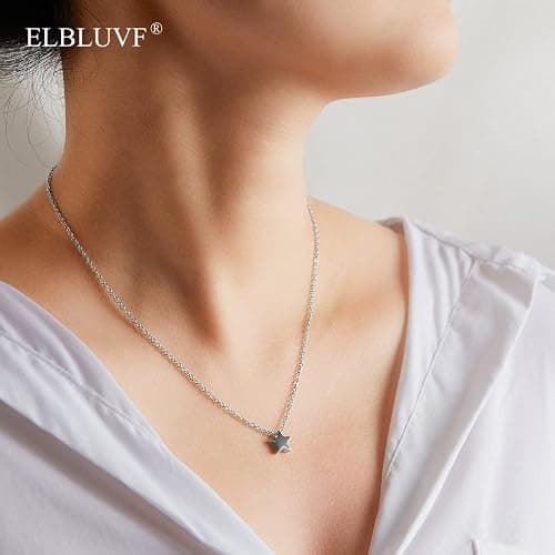 ELBLUVF Stainless Steel 18K Gold Rose Gold Plated Women Minimalist Crescent Moon and Star Dainty Pendant Necklace Choose Colors thumbnail 2
