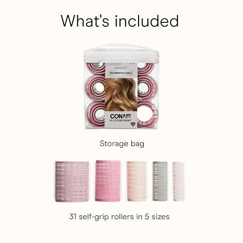 Conair Heatless Curls Hair Roller - 31 Count, Assorted sizes & Colors - Pink, Gray & Purple - Overnight Curl Rollers w/storage case thumbnail 8