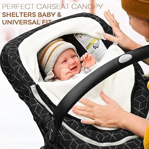 Yoofoss Baby Car Seat Cover Winter Carseat Canopies Cover to Protect Baby from Cold Wind, Super Warm Plush Fleece Baby Carrier Cover for Infant Boys Girls (Black) thumbnail 2