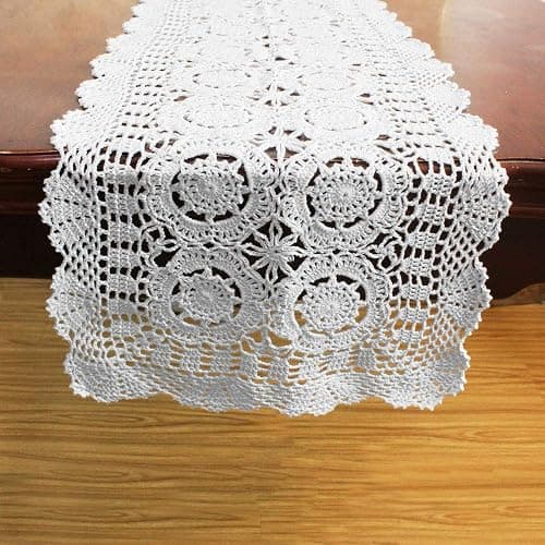 KEPSWET Cotton Handmade Crochet Lace Table Runner Beige Rectangle Coffee Table Dresser Decor (14x36 inch) - 14"x72" Olive Green thumbnail 6