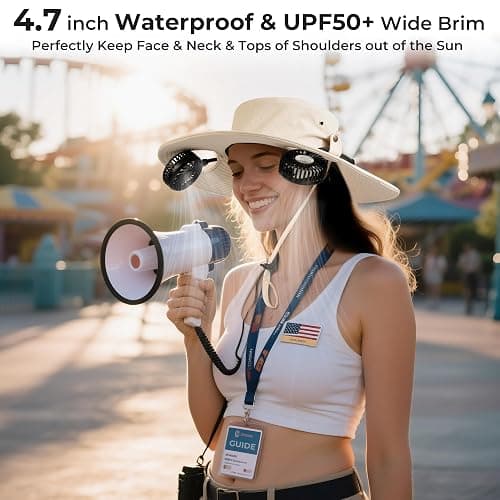 AMACOOL 2-in-1 Hands-Free Hat Fan with Detachable Neck Fan, UPF 50+ Wide Brim Sun Hat, 3-Speed Adjustable, 2600mAh Rechargeable Fishing Essentials for Men Women Camping Travel Delivery Outdoor-Khaki thumbnail 4