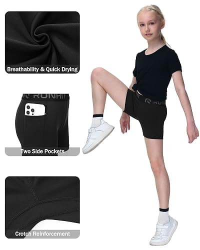 Runhit 4" Youth Girls Volleyball Shorts Spandex Girls Compression Shorts Biker Dance Kids Gymnastics Shorts with Pockets thumbnail 4