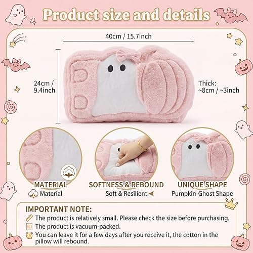 Thyle Halloween Pink Ghost Theme Pillow Cute Ghost Spooky Pillow Plush | Ghost Throw Pillow, Pink Halloween Decor, Pink Ghost Decor, Soft, Huggable, Indoor Sofa Cushion Home Office Couch Car thumbnail 2