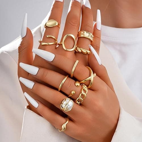 ONBRIG Chunky Gold Rings for Women Non Tarnish Adjustable Stackable Statement Rings for Women Chunky Ring Set Statement Jewelry Sets thumbnail 2