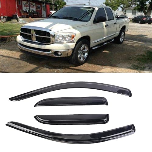 SONTIAN 4pcs Window Visors Tape-On for 2002-2008 Dodge Ram 1500, 2003-2009 Ram 2500 & 3500 with Crew/Extended Cab Sun Rain Guard Side Window Wind Deflectors - Image 1