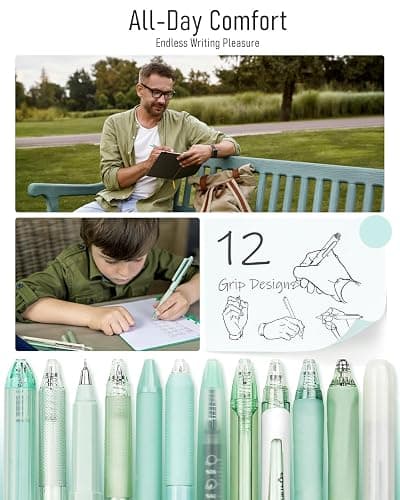 Four Candies Forest Series Gel Pens, Black & Green Ink Fine Point Smooth Writing Pens and Highlighter Set, Teal Office Supplies School Stationery, Christmas Stocking Stuffers Gift, Set of 12 thumbnail 6