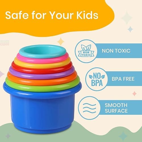 Tiny Tinker Stacking Cups Baby Toy Educational Cup Stacking Set 8-Pc Stackable Cups with Number Rainbow Nesting Cups for Babies 6-12 Months Stacking Cups for Toddlers 1-3 Perfect for Indoor/Outdoor thumbnail 4