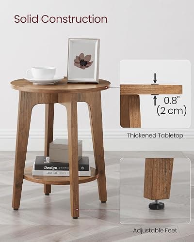 VASAGLE MAEZO Collection - Side Table, 2-Tier Small Round End Table, Nightstand with Tapered Legs, Curved Transitions, for Small Spaces, Living Room, Bedroom, Honey Brown ULET283T41 thumbnail 5