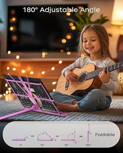 K KASONIC - Music Stand, 2 in 1 Dual-Use Folding Sheet Music Stand & Desktop Book Stand, Portable, Lightweight with Music Sheet Clip Holder & Carrying Bag Suitable for Instrumental Performance (Pink) thumbnail 3
