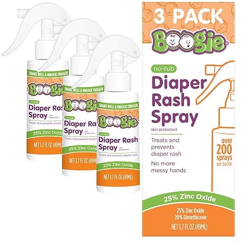 Baby Diaper Rash Cream Spray by Boogie Bottoms, No-Rub Touch Free Application for Sensitive Skin, Over 200 Sprays per Bottle, 1.7 oz, Pack of 3 - 1.7 Ounce