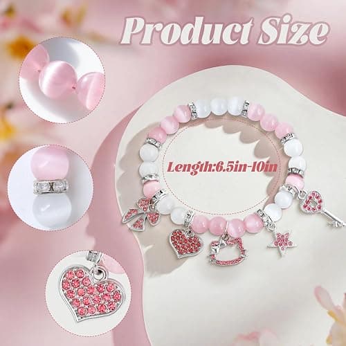 ZEYOUZY 4Pcs Kawaii Kitty Friendship Bracelets Cute Pink Crystal Bead Bracelets Birthday Christmas Jewelry Gifts for Gir Women Girlfriend Best Friend Sister Daughter Granddaughter (4pcs-mao-1) thumbnail 3