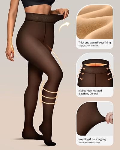 OEAK Womens Fleece Lined Tights Sheer Fake Translucent Pantyhose Thermal Tights High Waisted Footed Leggings thumbnail 2