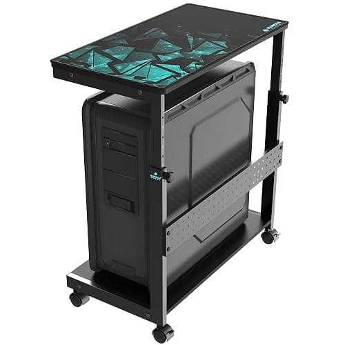 EUREKA ERGONOMIC PC Stand Computer Cart, Height Adjustable Tower Stand 2-Tier Suit for ATX Case Printer, Metal Rolling Cart on Wheels for Gaming Home Office, Black - Image 1