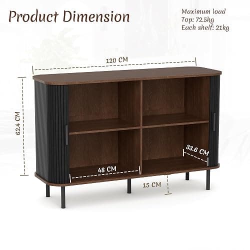 BonVache Sideboard Cabinet, Buffet Storage Cabinet, Kitchen Cupboard with Tambour Sliding Door, Storage Unit for Living Room Home Dinning Room Modern,Black thumbnail 2