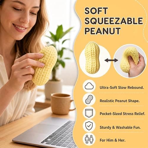 MEQUEQ Peanut Squeeze Squishies, Slow Rising Anti-Anxiety Fidget Toy | Soft Squeezable Peanut for Relief Hand Relax, Work & Home Use (PU) thumbnail 5
