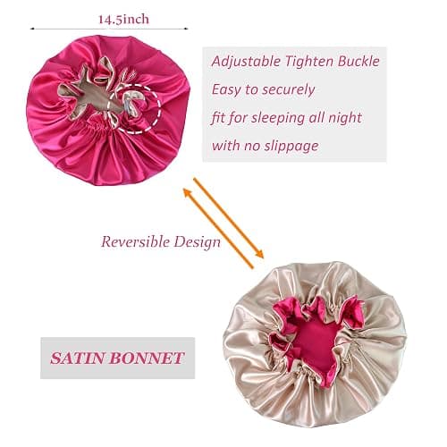 Beutyme Silk Bonnet for Sleeping Satin Bonnets Double Layer Reversible Hair Cap Bonnet for Women Long Curly Braid Hair (Hot Pink) thumbnail 2