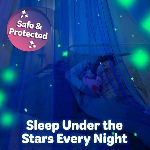 Pink Bed Canopy for Girls with Glowing Stars - Premium Canopy Bed Curtains | Fits Single, Twin, Full, Queen Size Kids Bed, Princess Netting Room Decor, Ceiling Tent to Cover Toddler, Canopy for Bed thumbnail 5